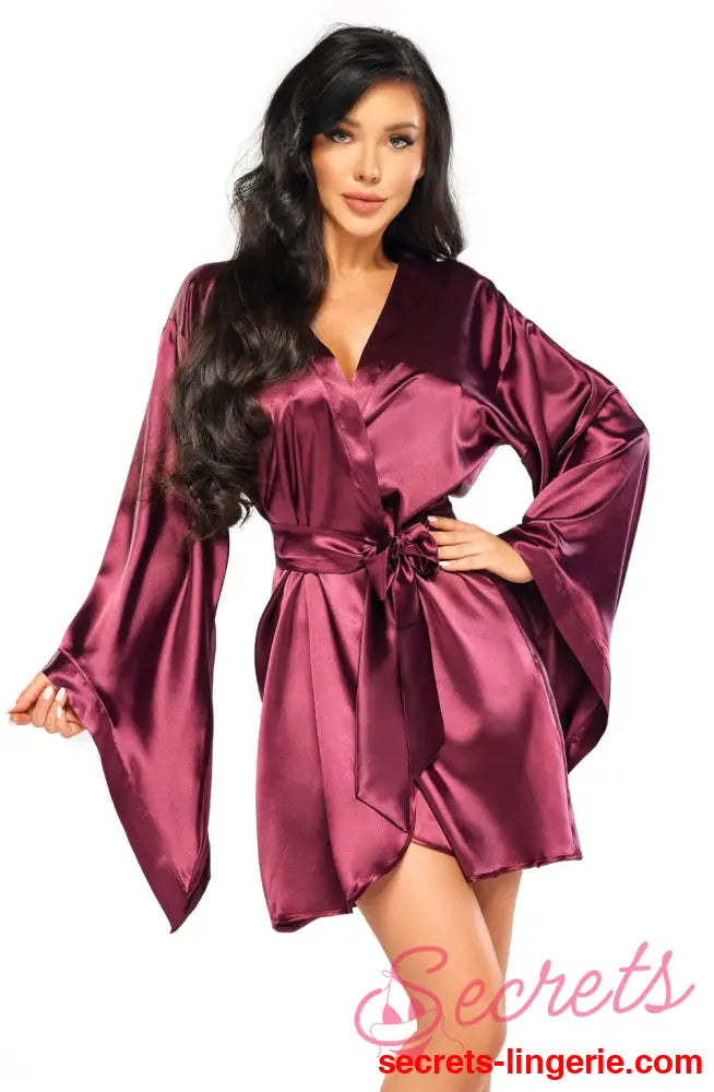 Beauty Night BN6663 Samira Peignoir Burgundy - Burgundy / One Size (S-L)