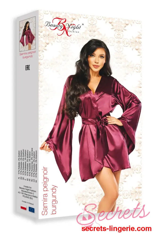 Beauty Night BN6663 Samira Peignoir Burgundy - Burgundy / One Size (S-L)