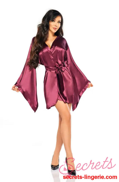 Beauty Night BN6663 Samira Peignoir Burgundy - Burgundy / One Size (S-L)