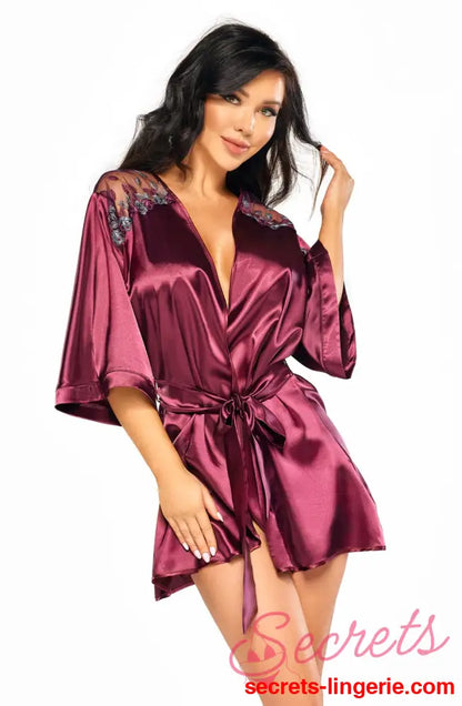Beauty Night BN6673 Peignoir Burgundy - Burgundy / One Size (S-L)