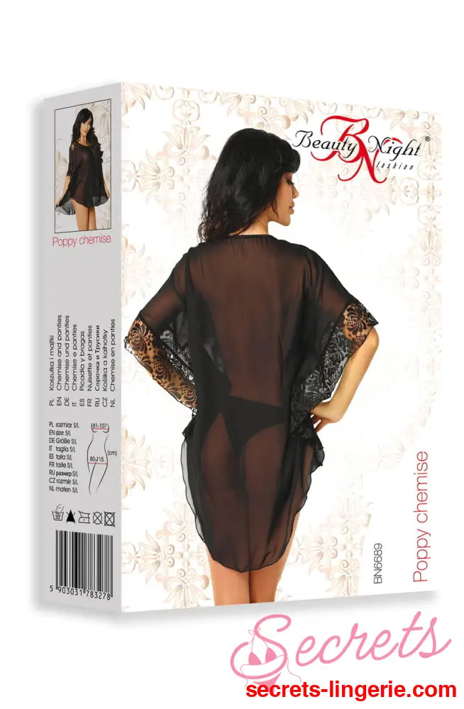 Beauty Night BN6689 Poppy Chemise - Black / One Size (S-L)