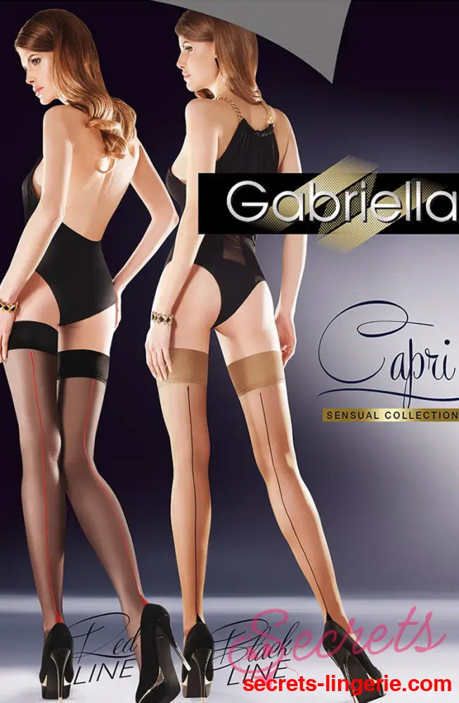 Gabriella Sensual Black Hold Ups with Red Line - Nero (Black) / 1/2 (XS/S)
