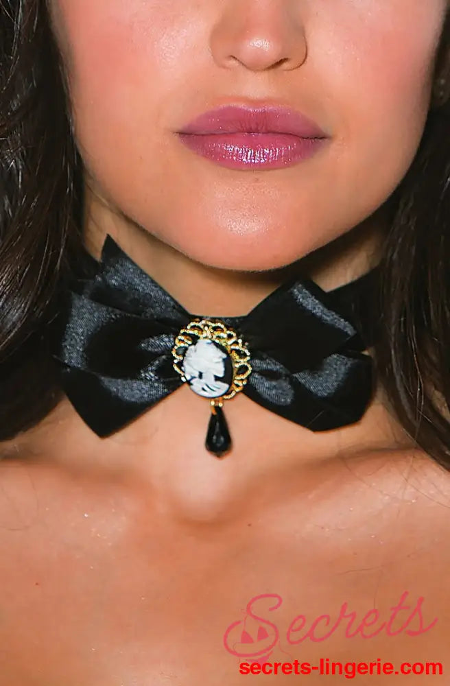 Shirley of Hollywood 970 Choker Ribbon Bow Cameo Black - Black / One Size