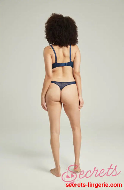 The Sheer Deco Barely There Thong Navy