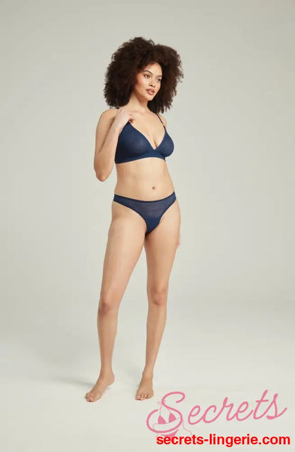 The Sheer Deco Barely There Thong Navy