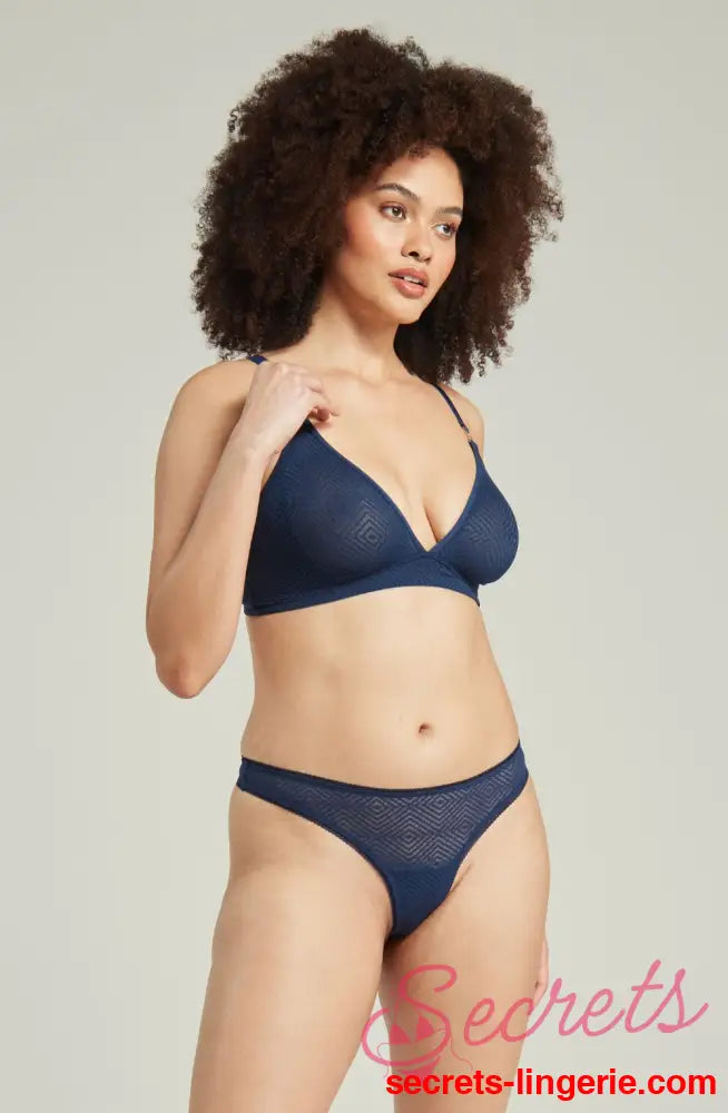 The Sheer Deco Barely There Thong Navy