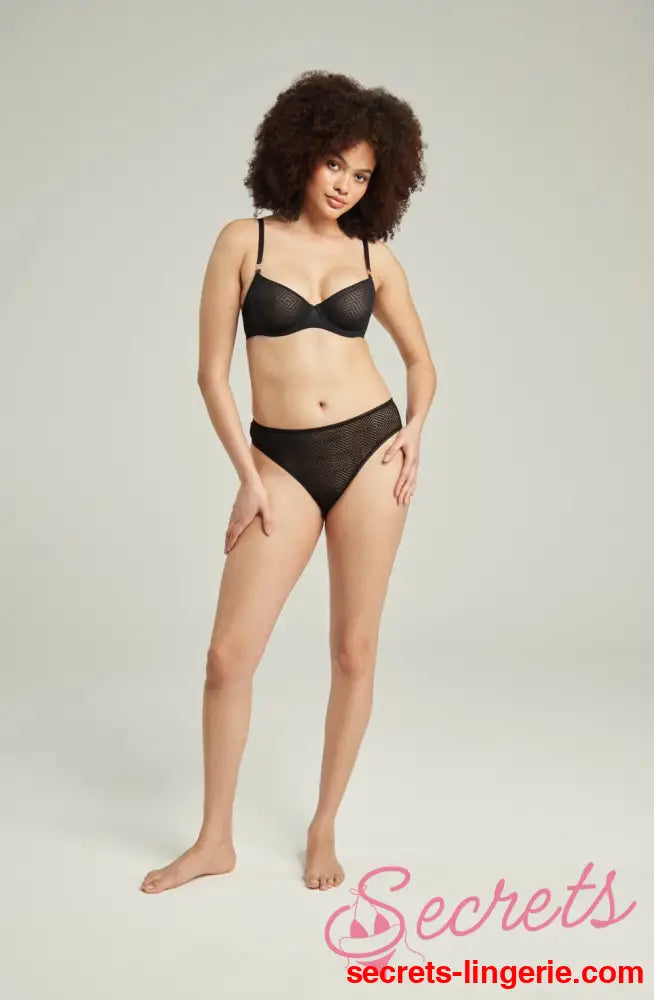 The Sheer Deco High Leg Brief Black