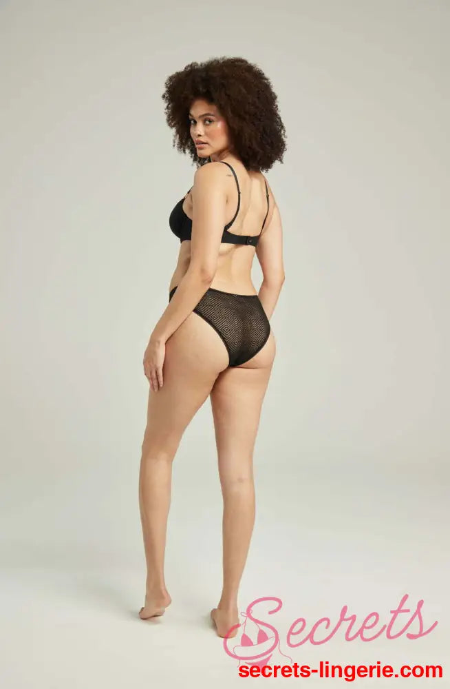 The Sheer Deco High Leg Brief Black