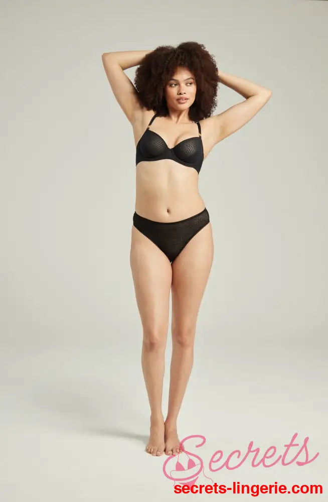The Sheer Deco High Leg Brief Black