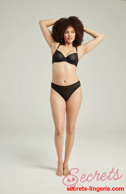 The Sheer Deco High Leg Brief Black