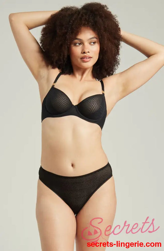 The Sheer Deco High Leg Brief Black