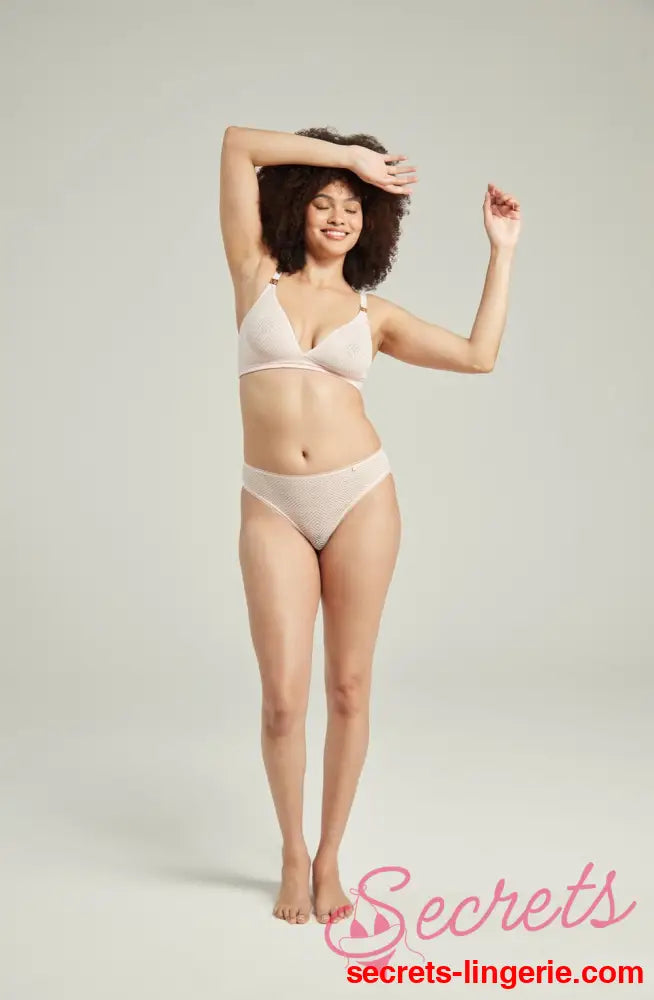 The Sheer Deco High Leg Brief Blush Pink