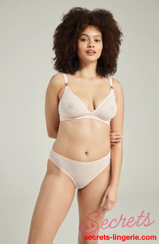 The Sheer Deco High Leg Brief Blush Pink