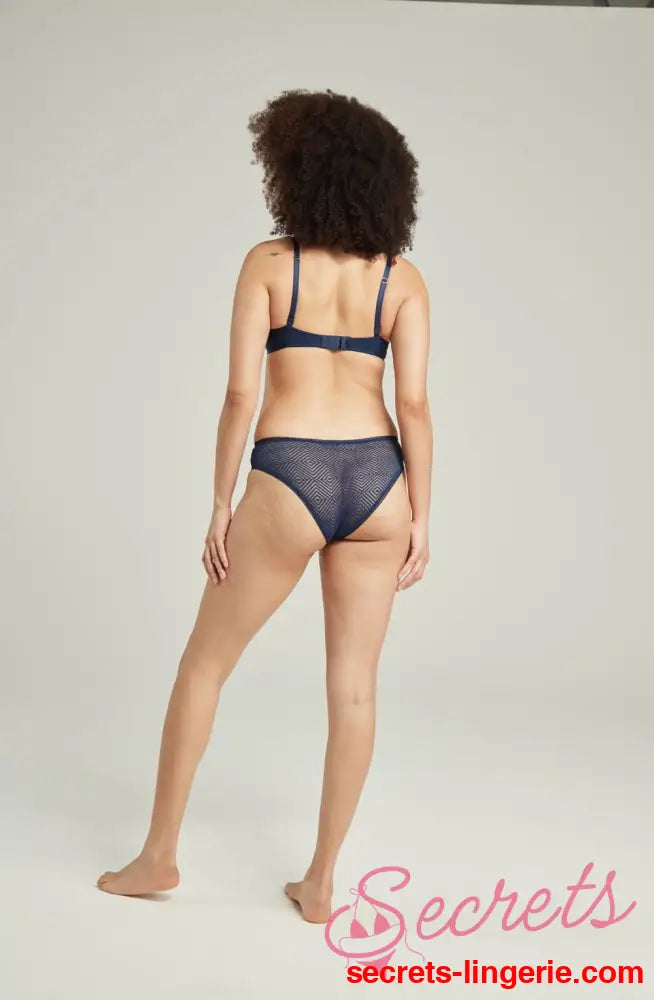 The Sheer Deco High Leg Brief Navy