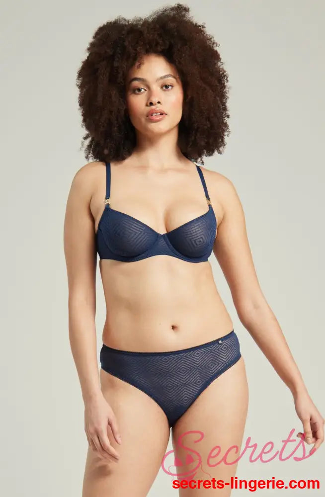 The Sheer Deco High Leg Brief Navy