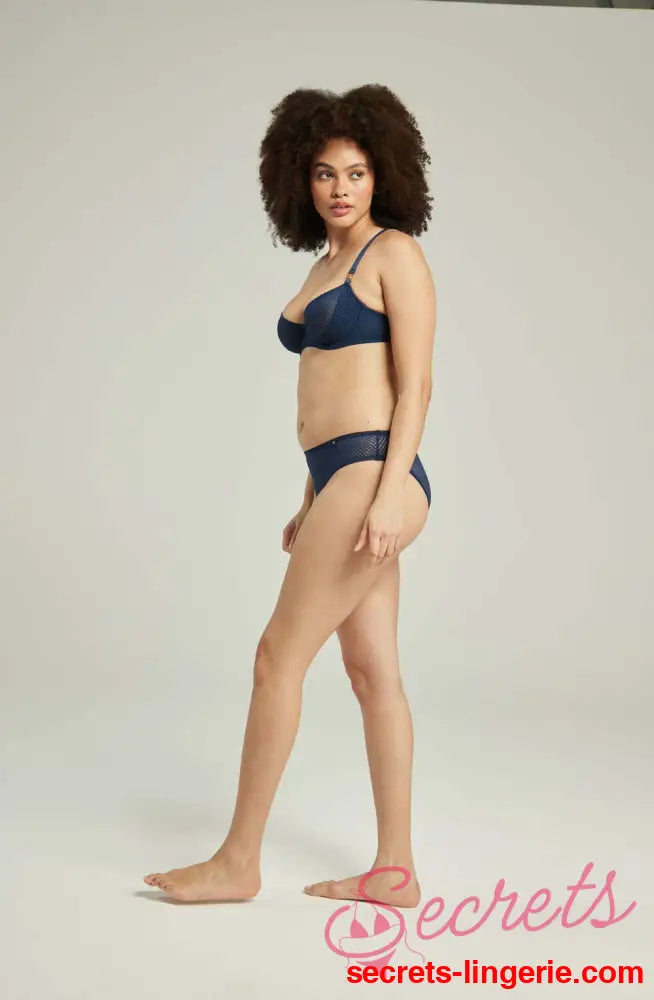 The Sheer Deco High Leg Brief Navy