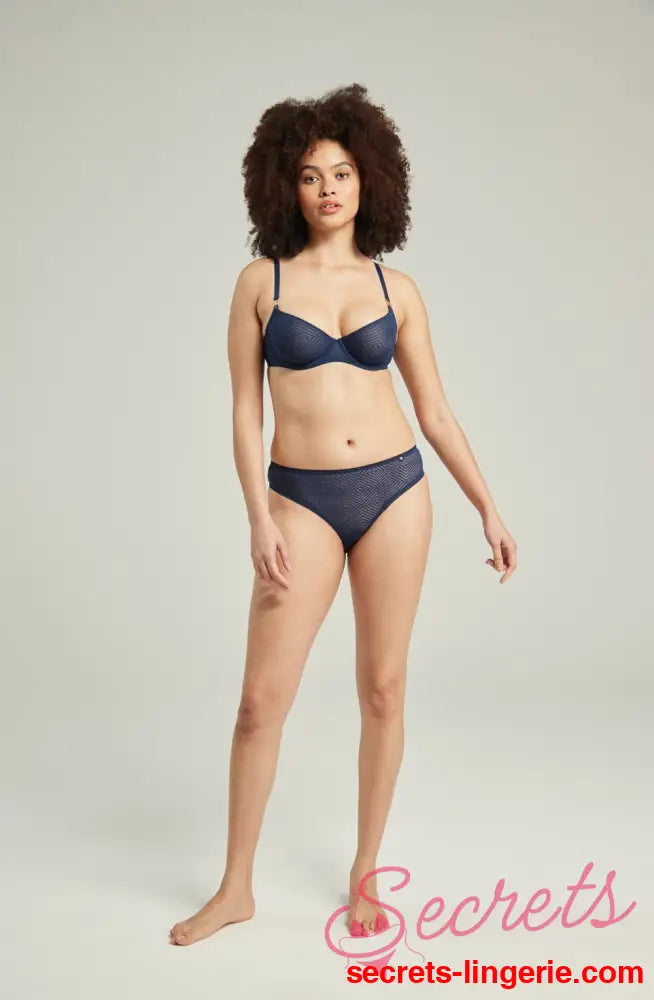 The Sheer Deco High Leg Brief Navy