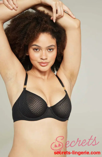 The Sheer Deco Lift Balcony Bra Black Up to GG Cup