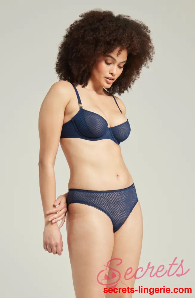 The Sheer Deco Lift Balcony Bra Navy Up to GG Cup
