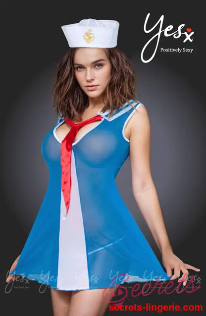 YesX YX119 Sailor Dress Blue/Red - Blue/Red / S/M