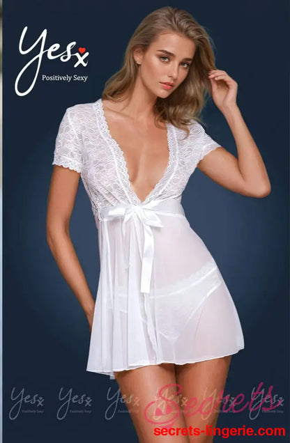 Yesx YX169 3pc Gown,panty & Belt White - White / S/M
