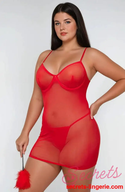 YesX YX730Q Red Mesh Lingerie Set Up to 4XL