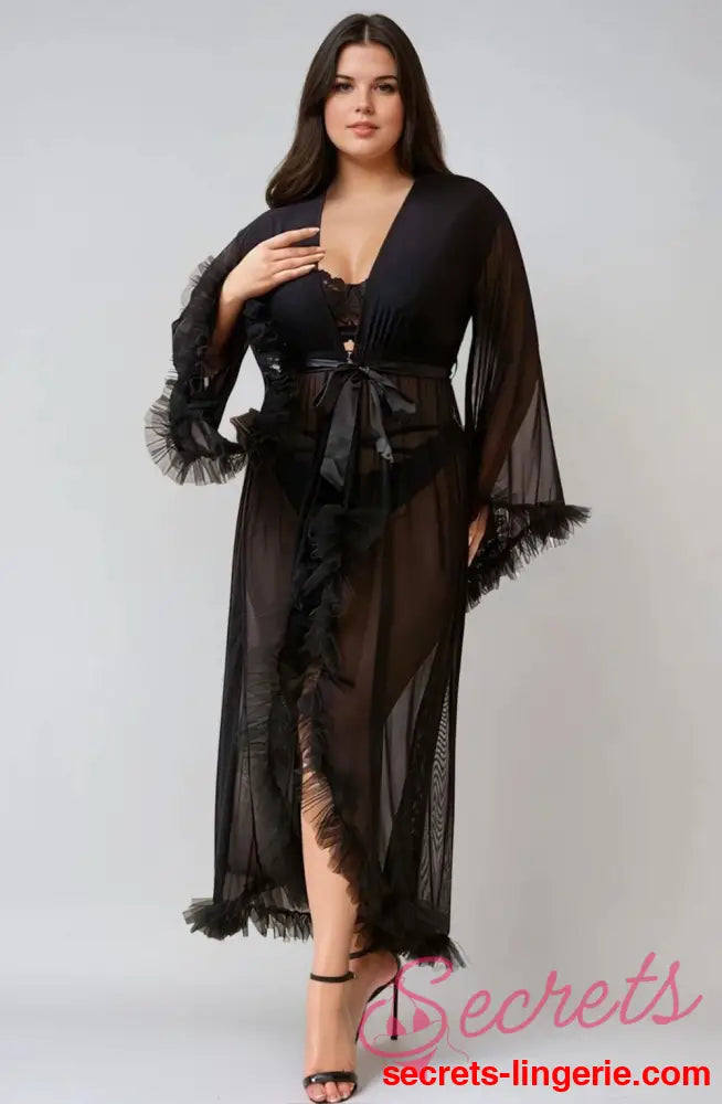 YesX YX735Q Sexy Mesh Ruffled Long Robe