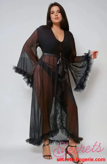 YesX YX735Q Sexy Mesh Ruffled Long Robe