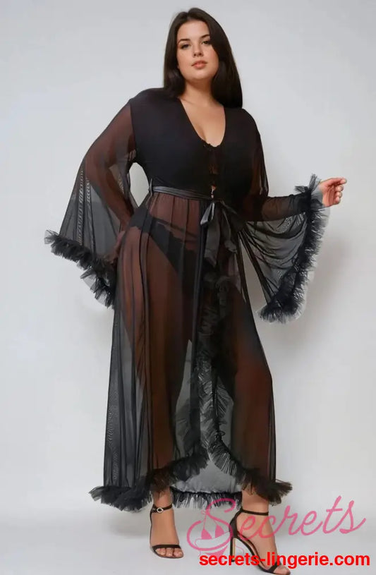 YesX YX735Q Sexy Mesh Ruffled Long Robe