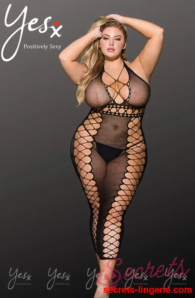 YesX YX834Q Bodystocking Dress - Black / One Size (Plus)