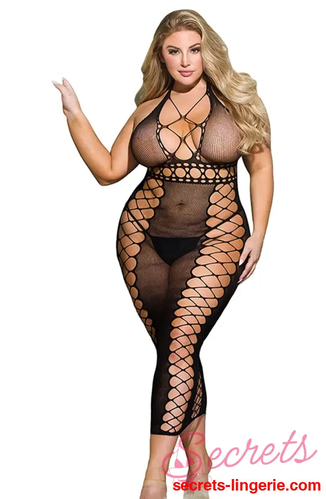 YesX YX834Q Bodystocking Dress - Black / One Size (Plus)