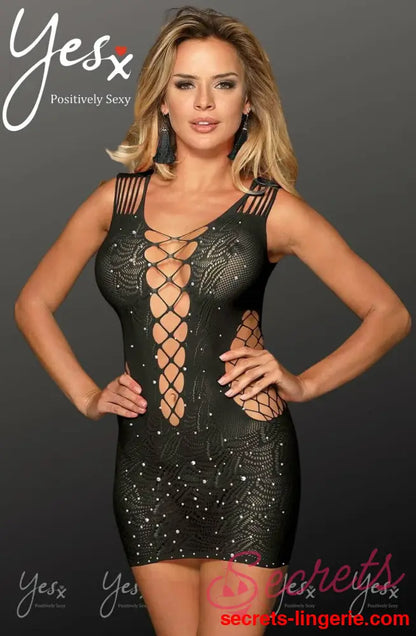 YesX YX848 Sparkly Black Dress - Black / One Size