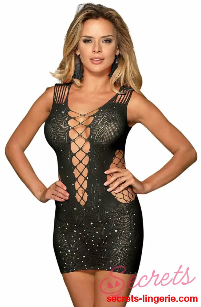 YesX YX848 Sparkly Black Dress - Black / One Size