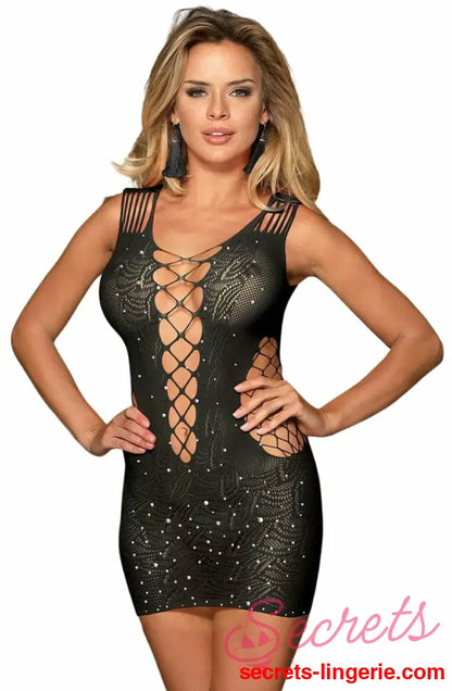 YesX YX848 Sparkly Black Dress - Black / One Size