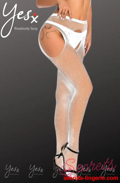 YesX YX851 Sparkly Fishnet White - White / XS/M