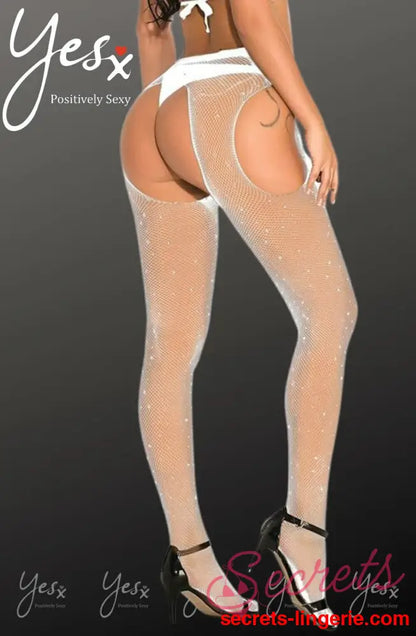 YesX YX851 Sparkly Fishnet White - White / XS/M