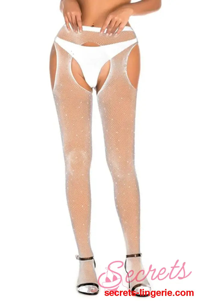 YesX YX851 Sparkly Fishnet White - White / XS/M