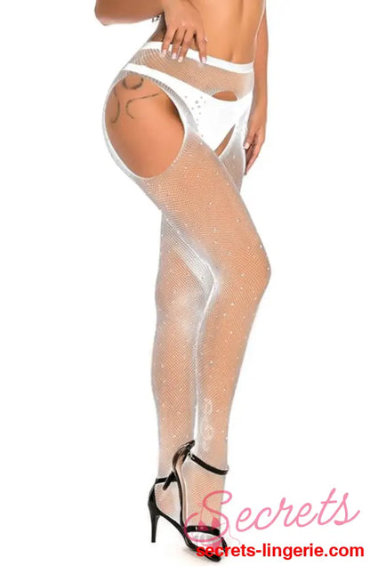 YesX YX851 Sparkly Fishnet White - White / XS/M