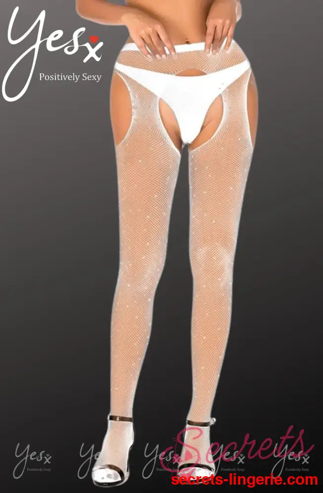 YesX YX851 Sparkly Fishnet White - White / XS/M