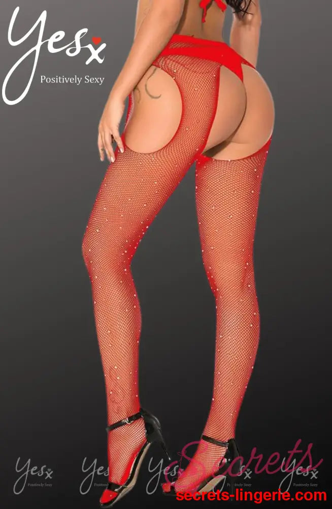 YesX YX852 Sparkly Fishnet Red - Red / XS/M