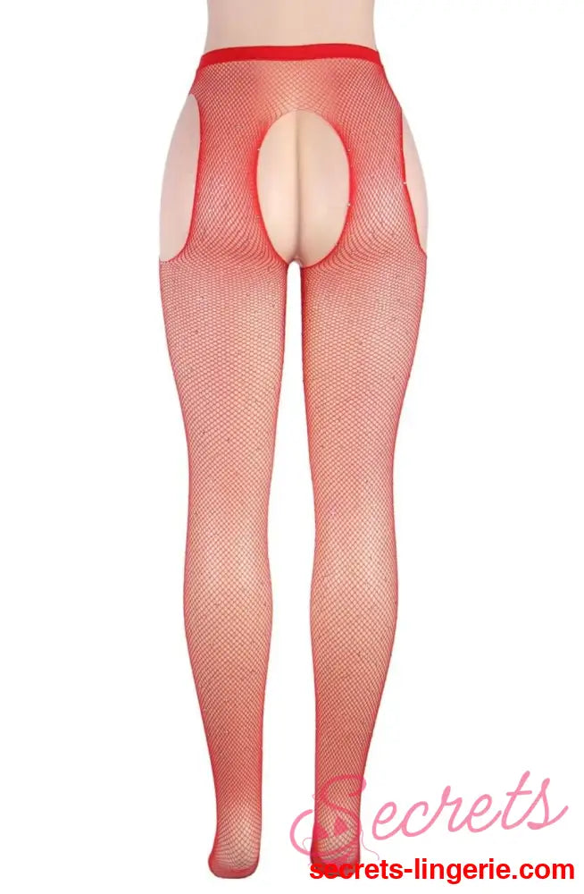 YesX YX852 Sparkly Fishnet Red - Red / XS/M