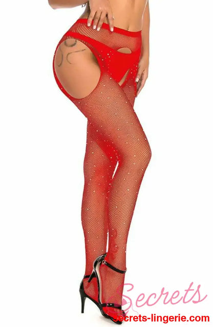 YesX YX852 Sparkly Fishnet Red - Red / XS/M