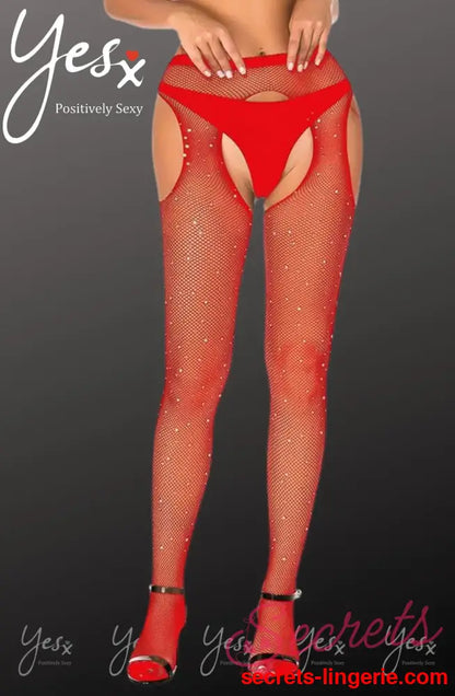 YesX YX852 Sparkly Fishnet Red - Red / XS/M