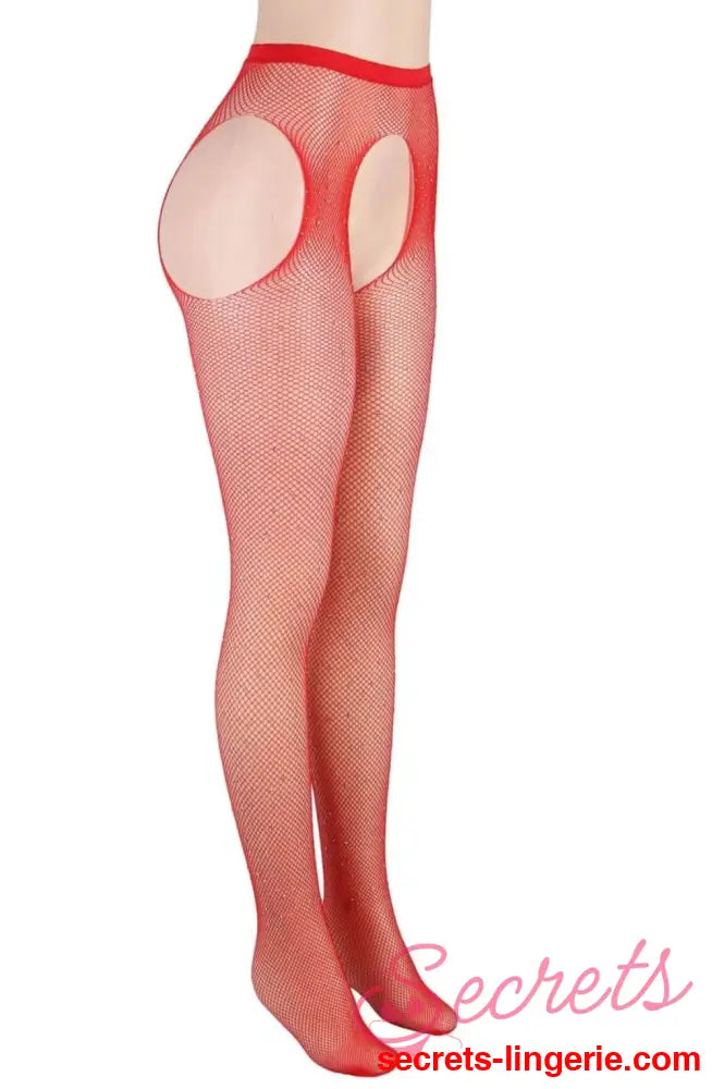 YesX YX852 Sparkly Fishnet Red - Red / XS/M