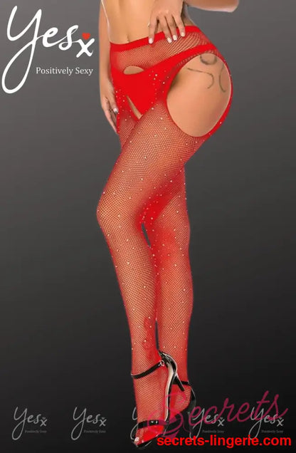 YesX YX852 Sparkly Fishnet Red - Red / XS/M