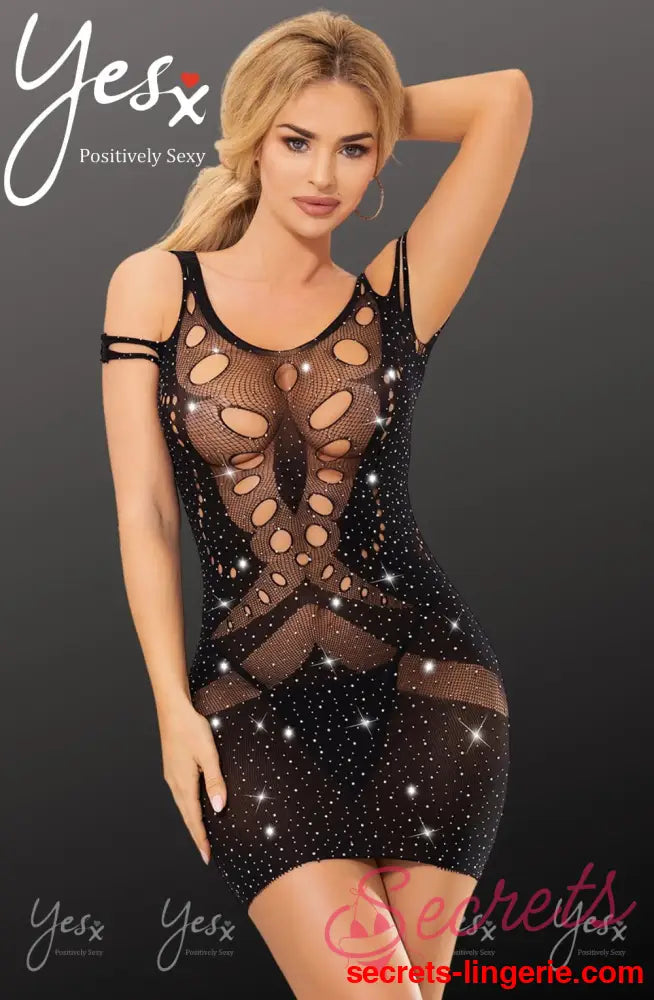YesX YX853 Sparkly Black Dress - Black / One Size