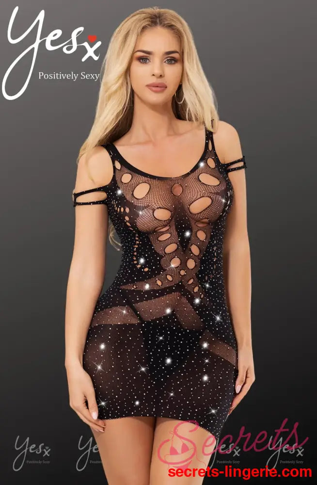 YesX YX853 Sparkly Black Dress - Black / One Size