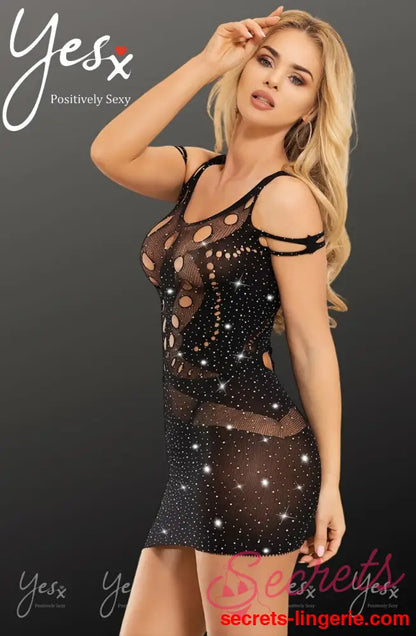 YesX YX853 Sparkly Black Dress - Black / One Size
