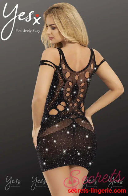 YesX YX853 Sparkly Black Dress - Black / One Size