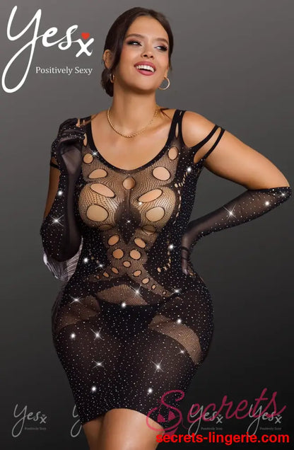 YesX YX853Q Sparkly Black Dress - Black / One Size (Plus)
